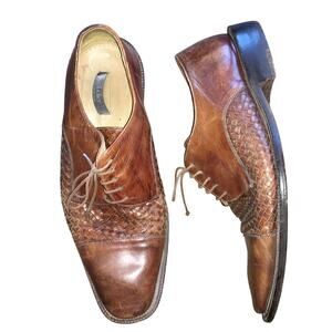 Folio New York Mens 10.5 Woven Italian Leather Oxford Brown Business CapToe Shoe